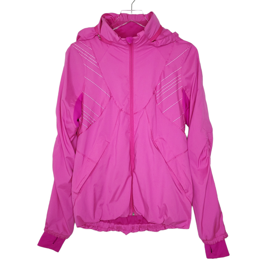 Lululemon Run Hustle Jacket 6 Pink White Microstripe Detachable Hood